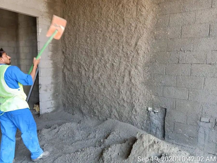 Blockwork and plastering in progress