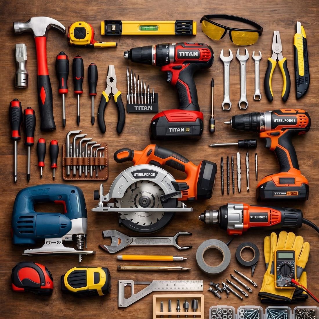 Collection of professional hardware and tools